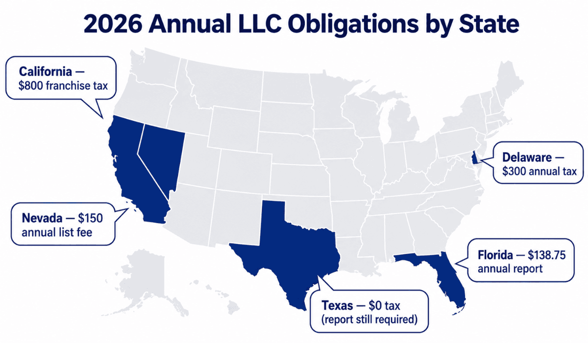 2026 Annual LLC obligation by state