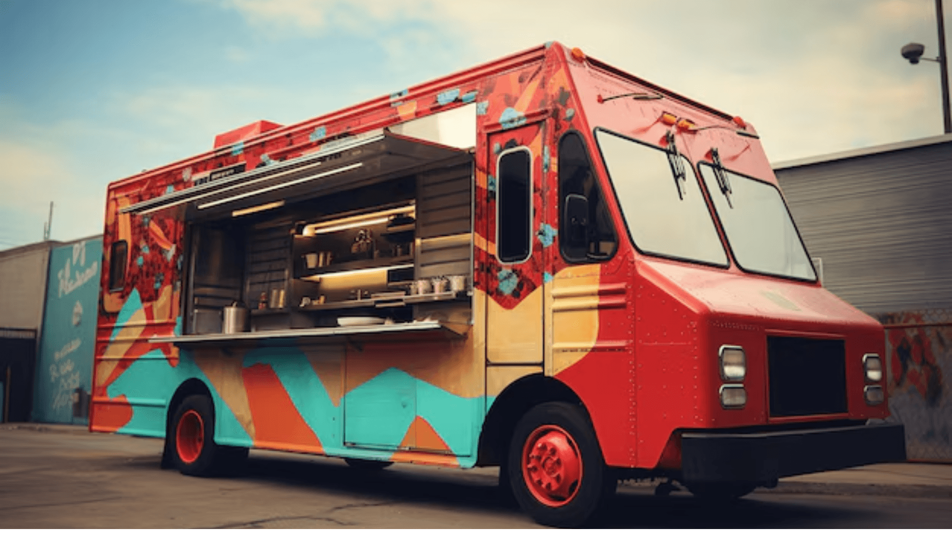 A food truck standing in the parking