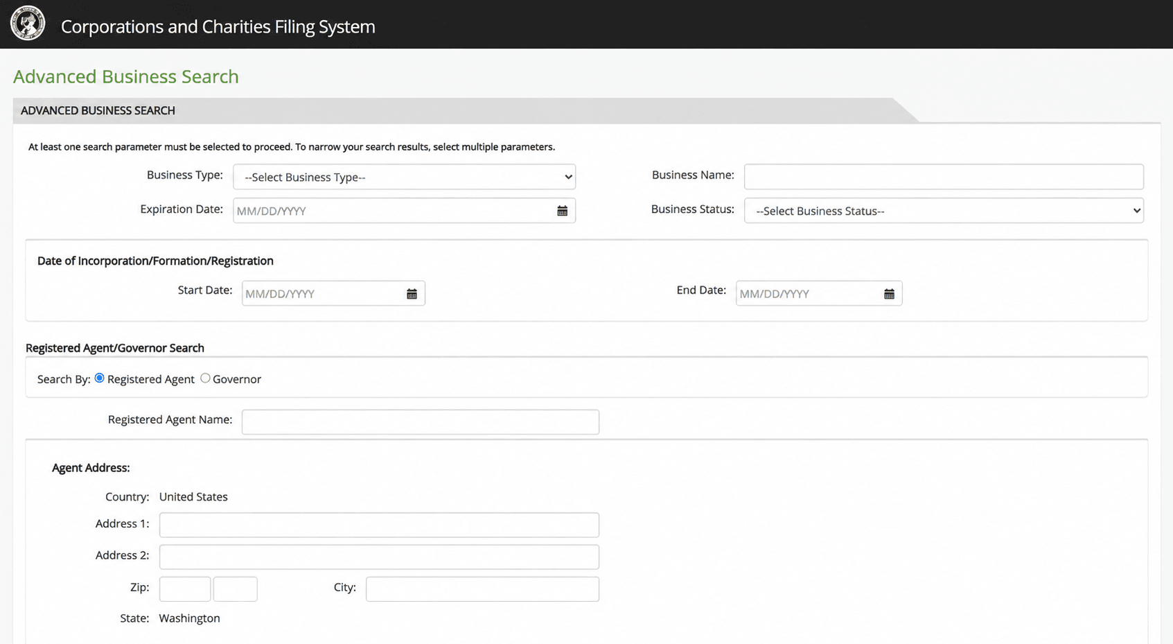 Advanced Business Search Form