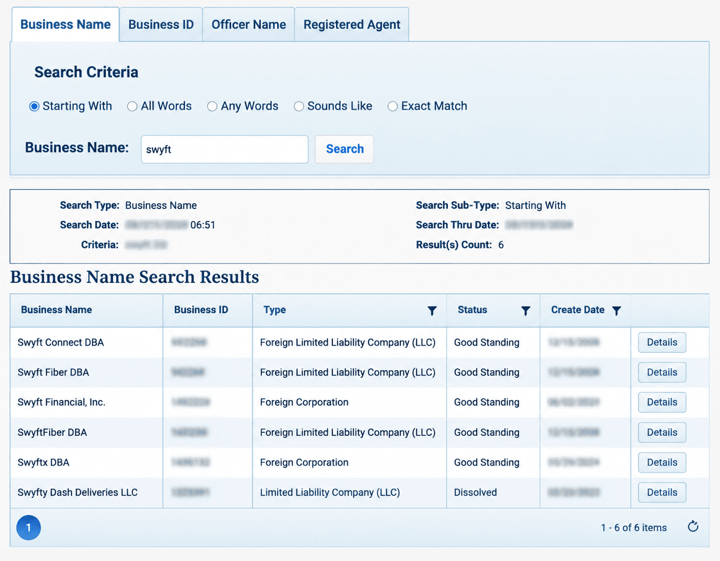 Blue-Themed Business Search Results