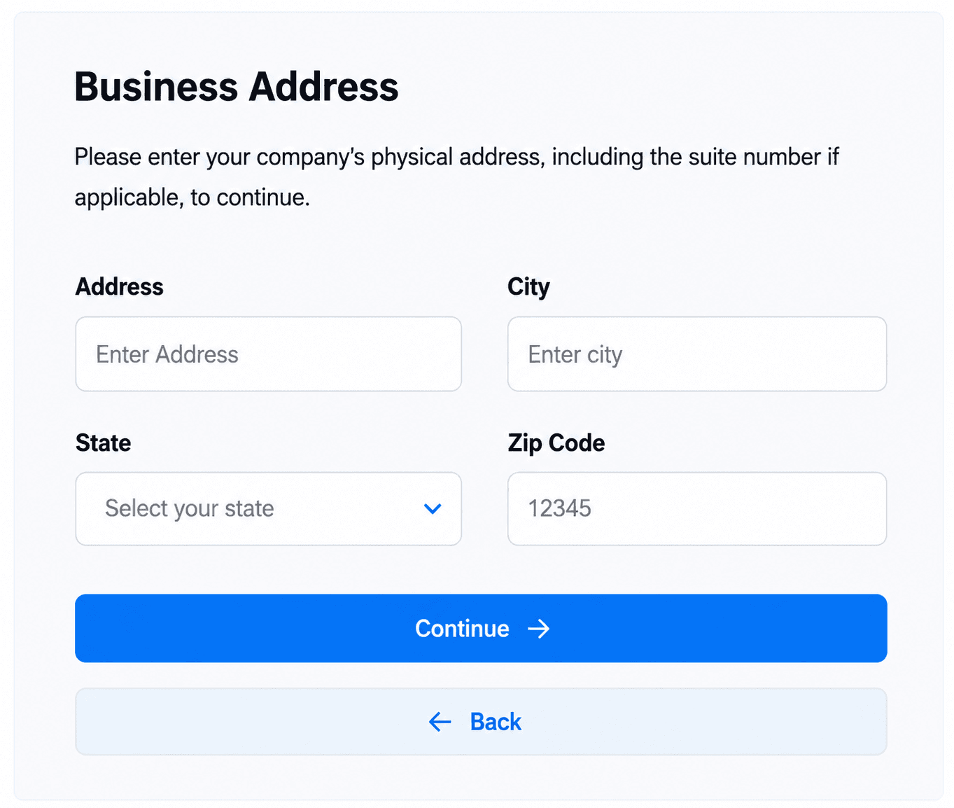 Business Address Form