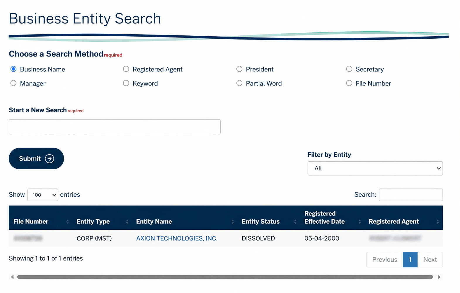 Business Entity Search Dashboard
