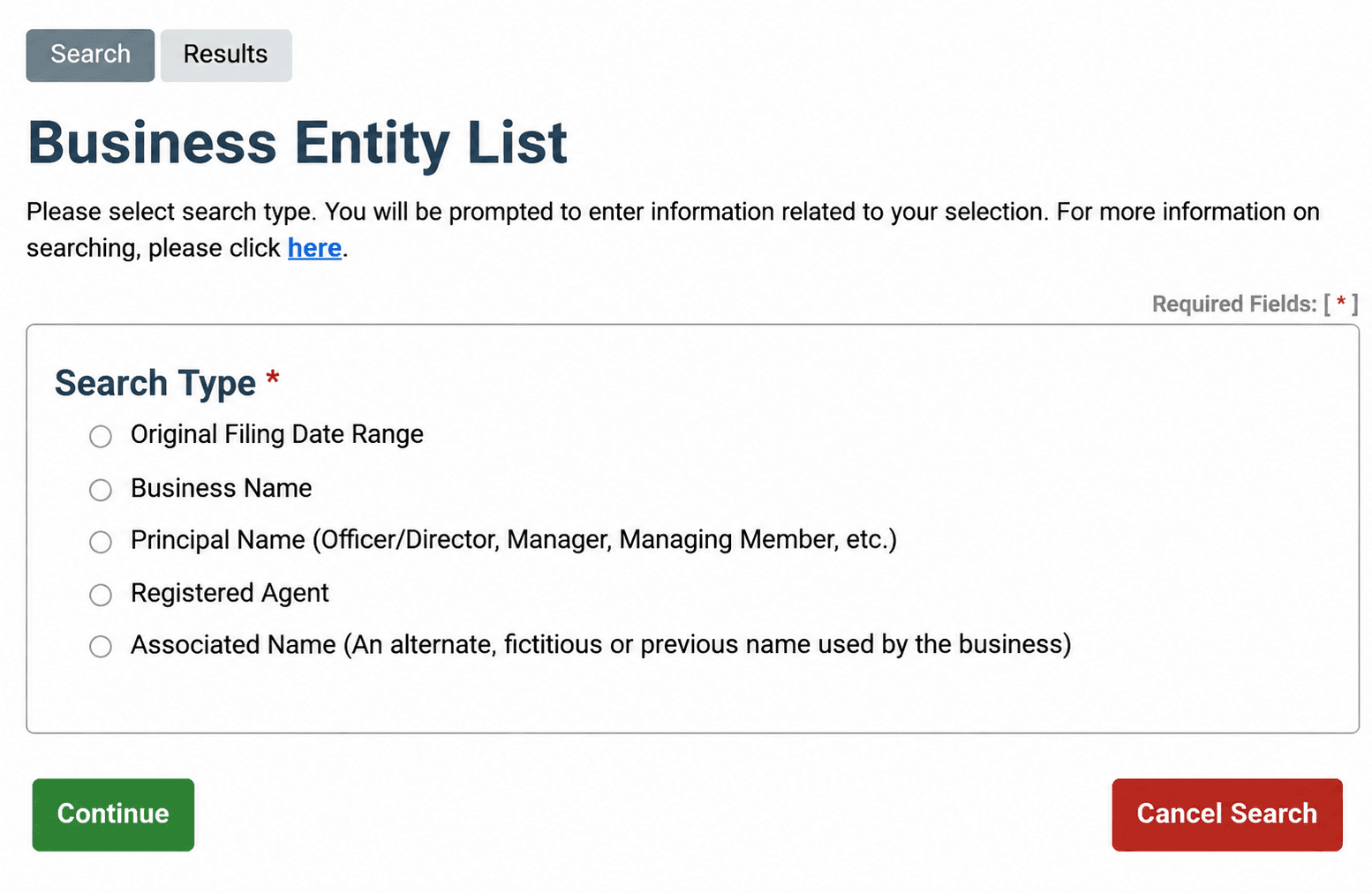 Business Entity Search Form