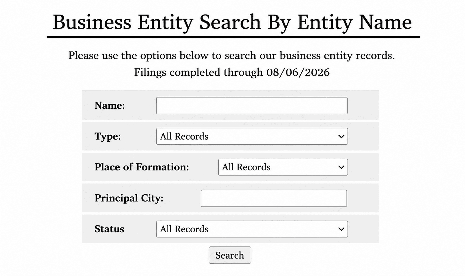 Business Entity Search Form