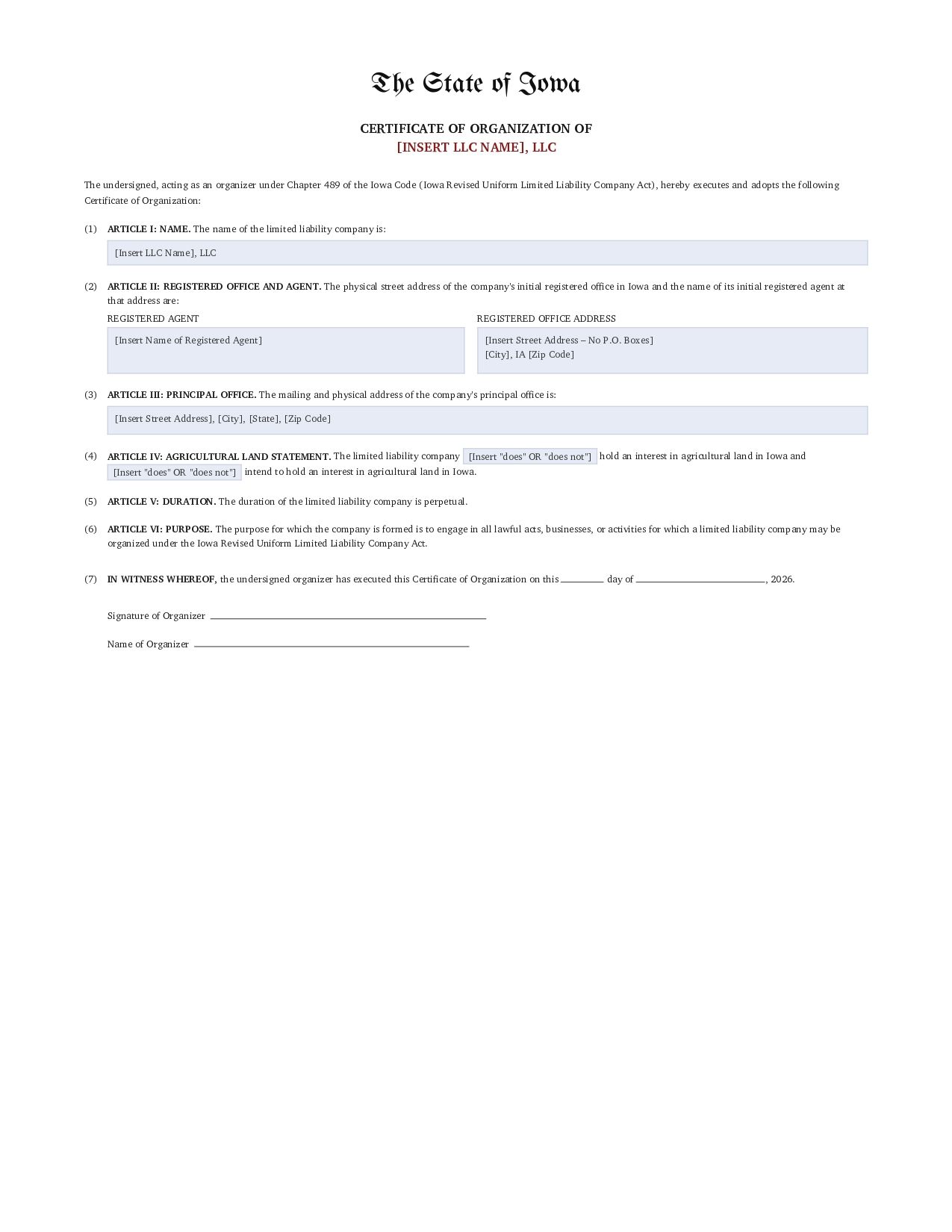 File Certificate of Organization for Your Iowa LLC