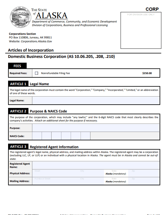 File Your Alaska Articles of Incorporation