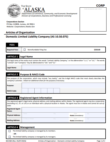 File Your Alaska Articles of Organization