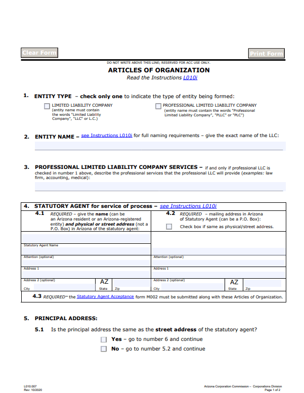 File Your Arizona Articles of Organization