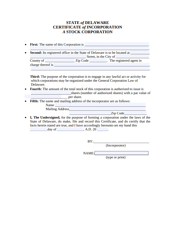  File Your Delaware Certificate of Incorporation