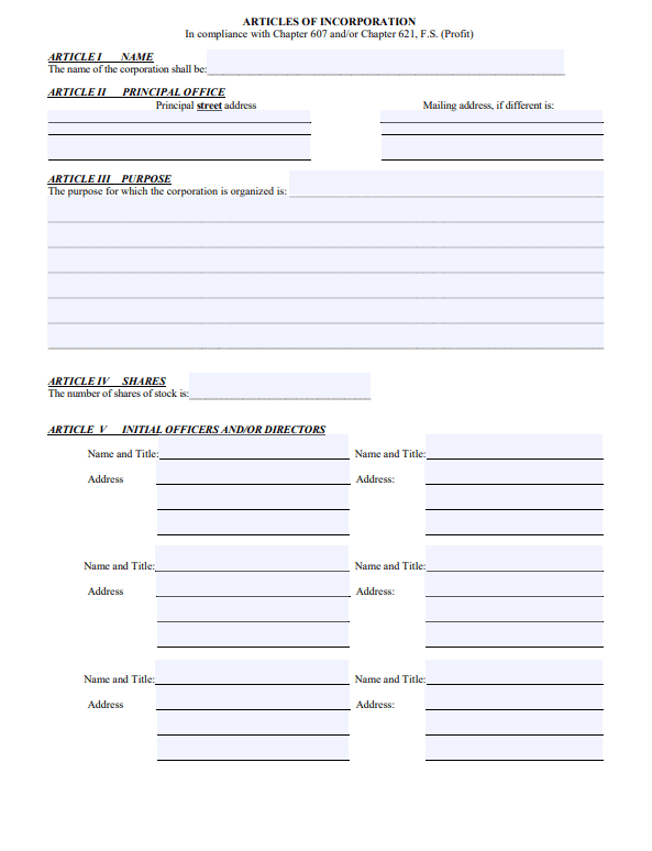 File Your Florida Articles of Incorporation