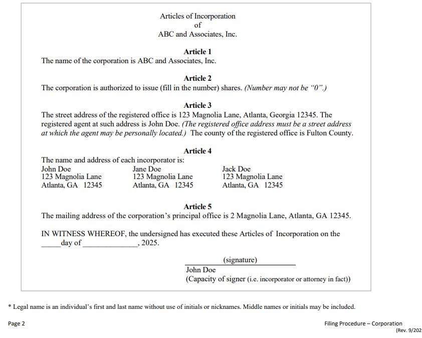 File Your Georgia Articles of Incorporation