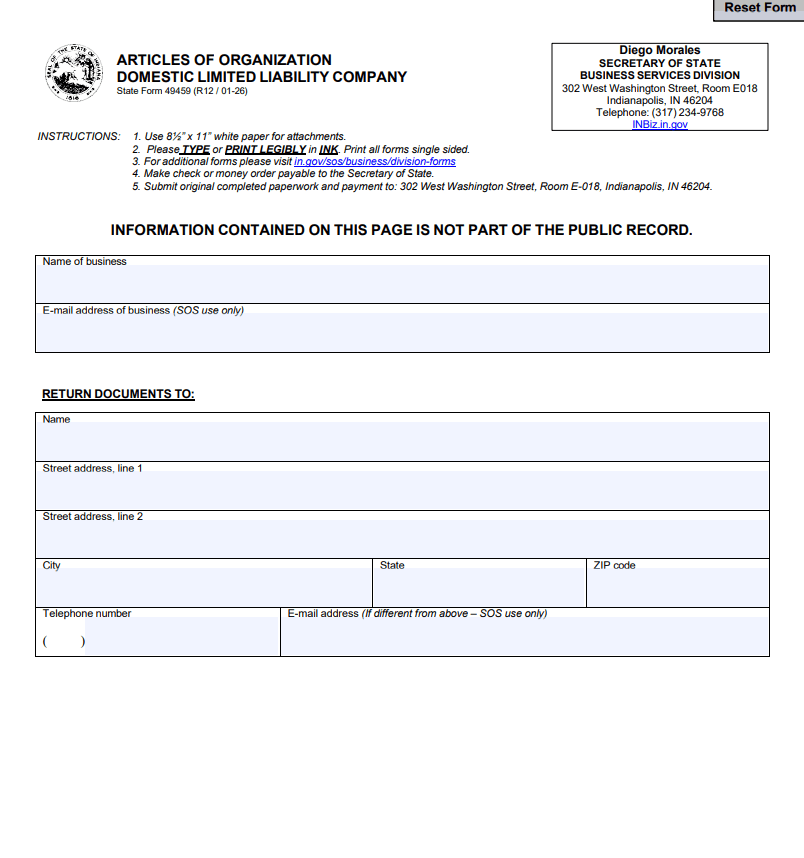 File Your Indiana Articles of Organization