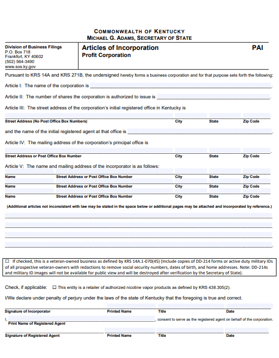 File Your Kentucky Articles of Incorporation