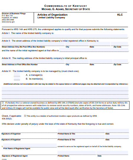 File Your Kentucky Articles of Organization