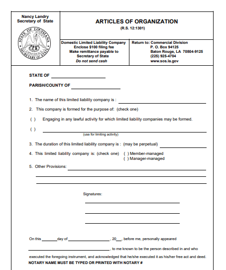 File Your Louisiana Articles of Organization