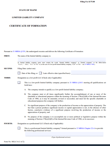 File Your Maine Certificate of Formation