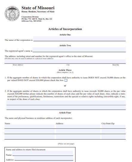 File Your Missouri Articles of Incorporation