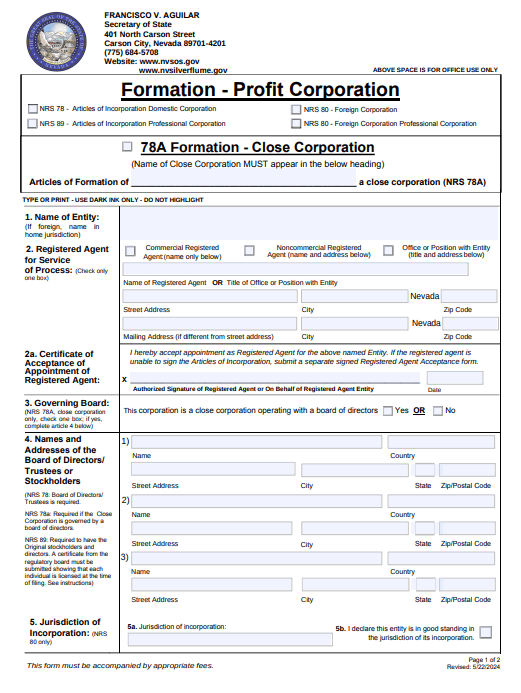 File Your Nevada Articles of Incorporation
