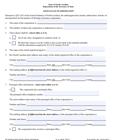 File Your North Carolina Articles of Incorporation