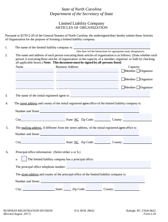 File Your North Carolina Articles of Organization