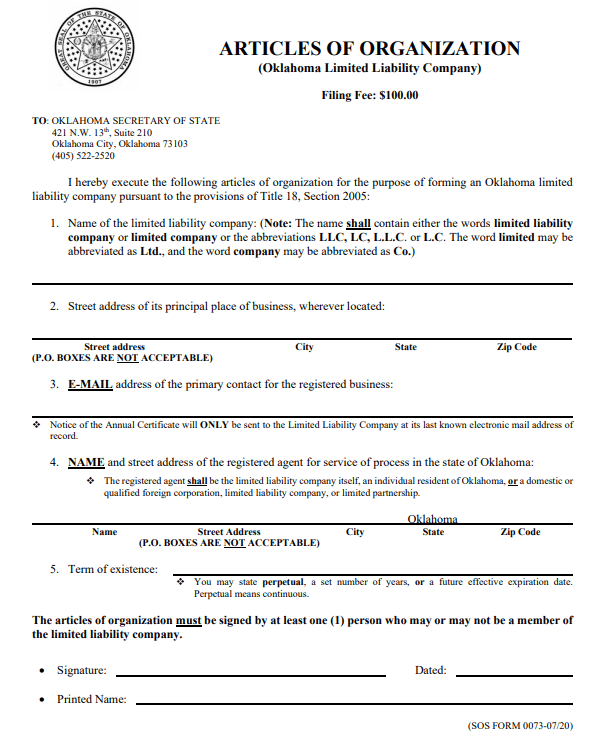 File Your Oklahoma Articles of Organization