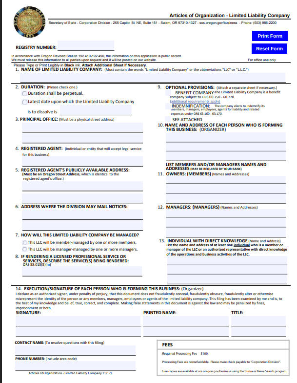 File Your Oregon Articles of Organization