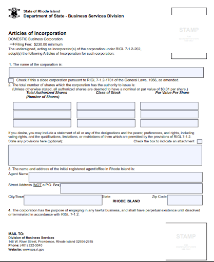 File Your Rhode Island Articles of Incorporation