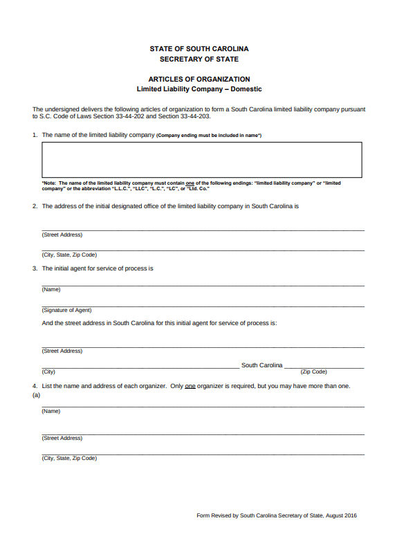 File Your South Carolina Articles of Organization