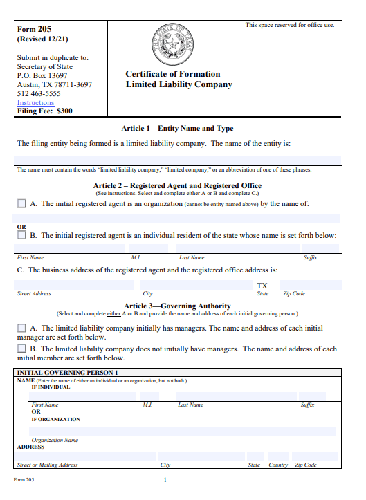 File Your Texas Certificate of Formation