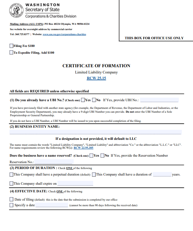 File Your Washington Certificate of Formation