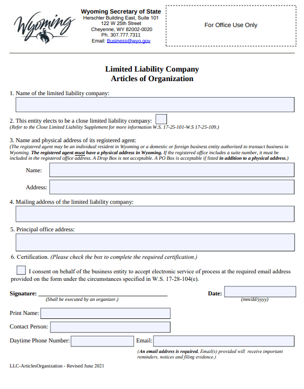File Your Wyoming Articles of Organization