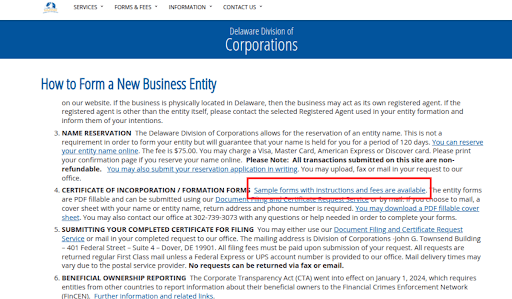 Free Certificate of Formation download link on the official LLC filing instructions page