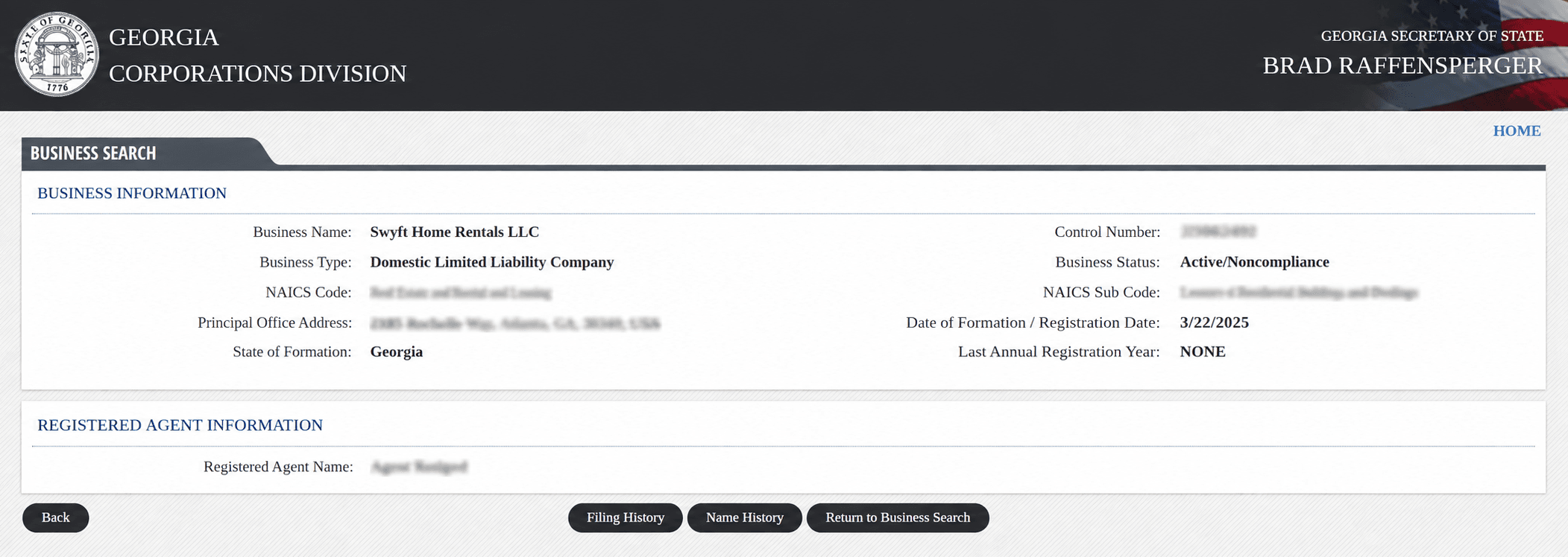 Georgia Corporations Business Search Interface