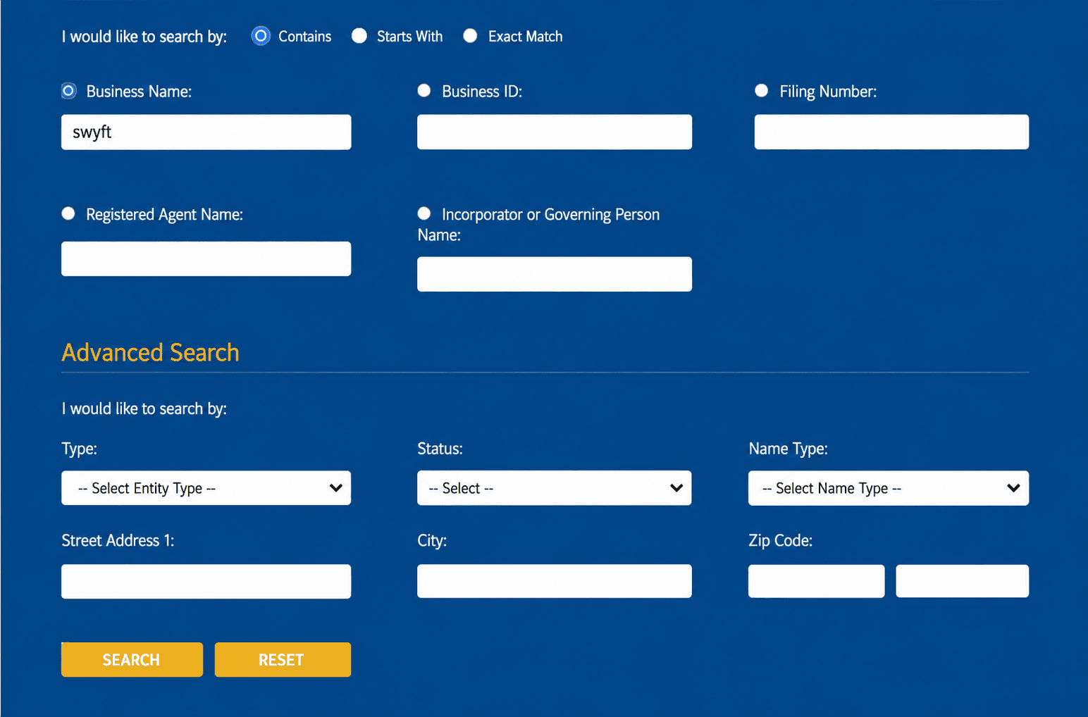 Government Business Search Form