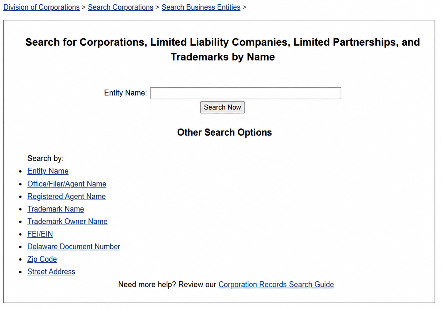 Government Corporation Search Page
