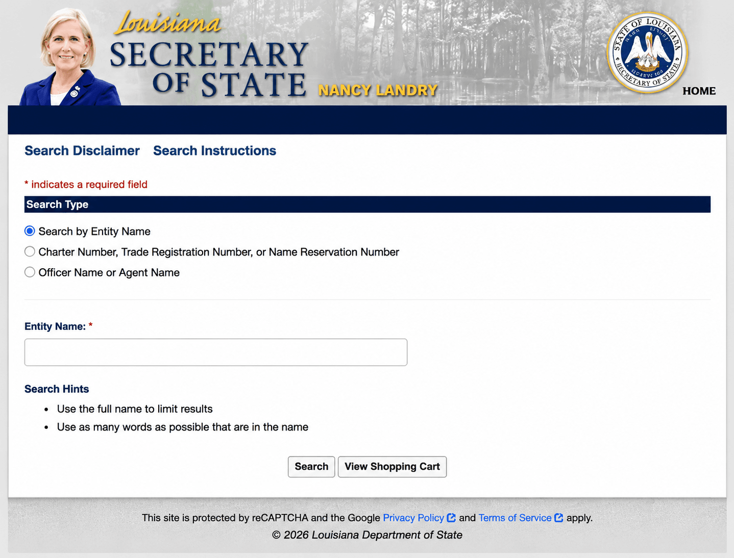 Louisiana Secretary of State Search Form