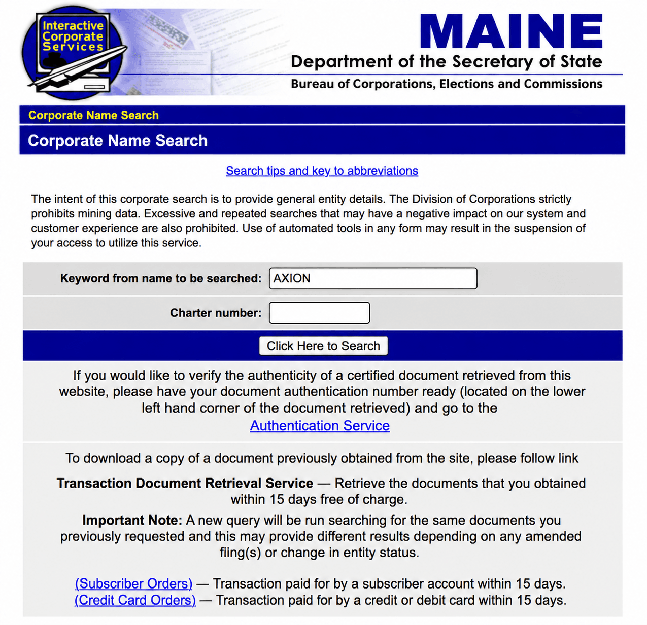 Maine Corporate Name Search Portal