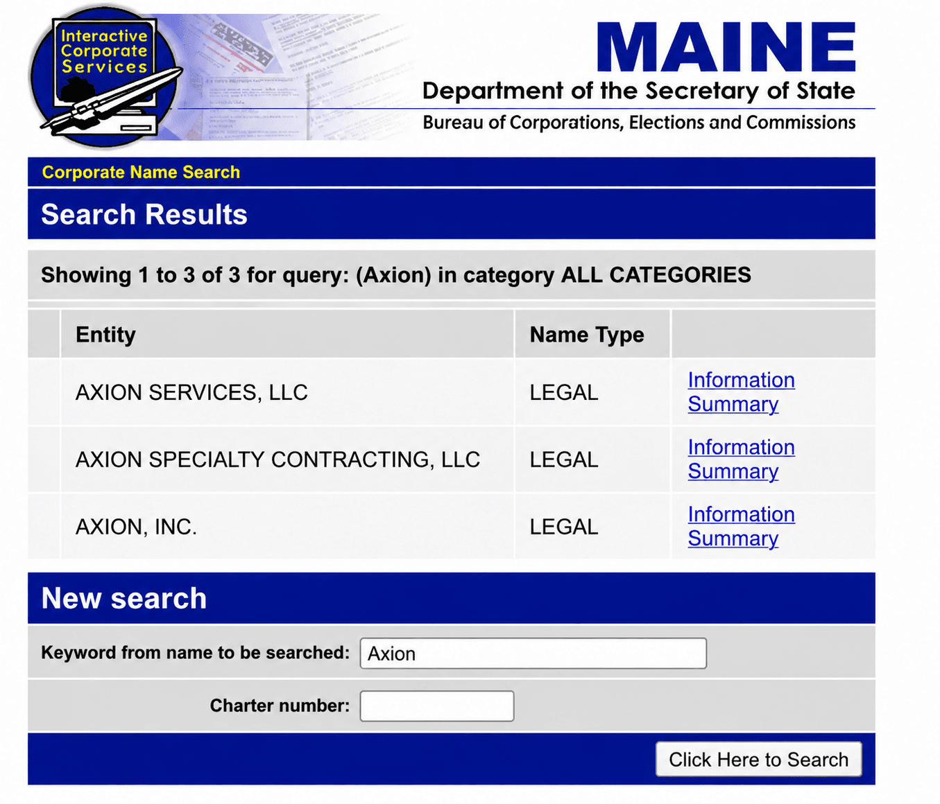 Maine Corporate Search