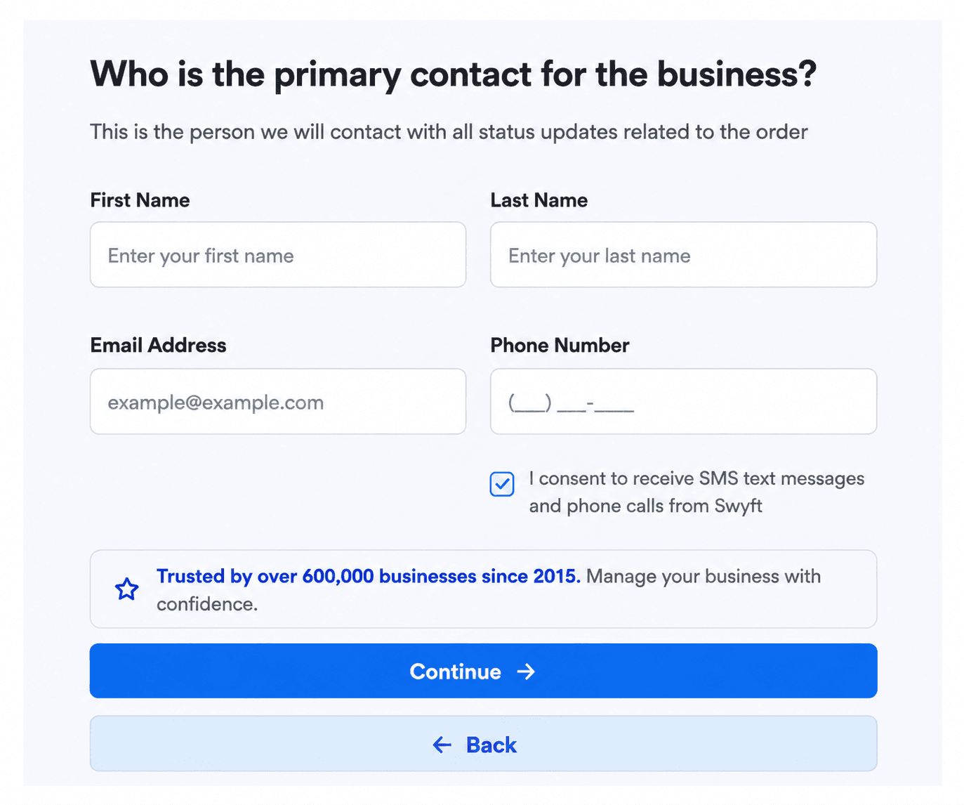Primary Contact Form Interface