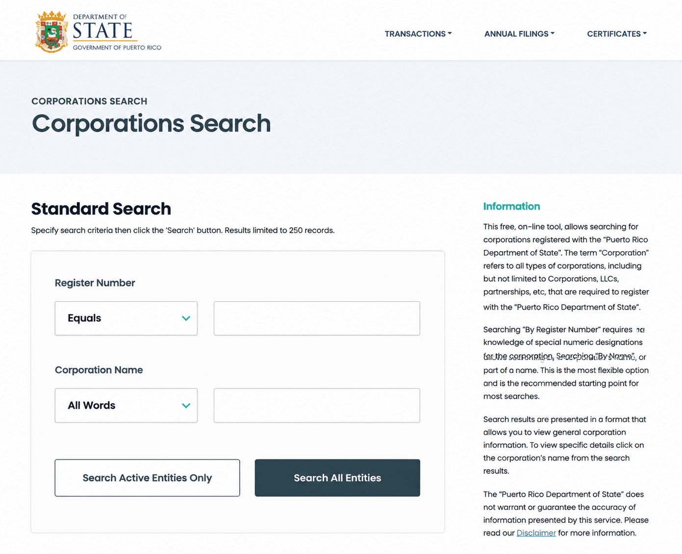 Puerto Rico Corporations Search Portal