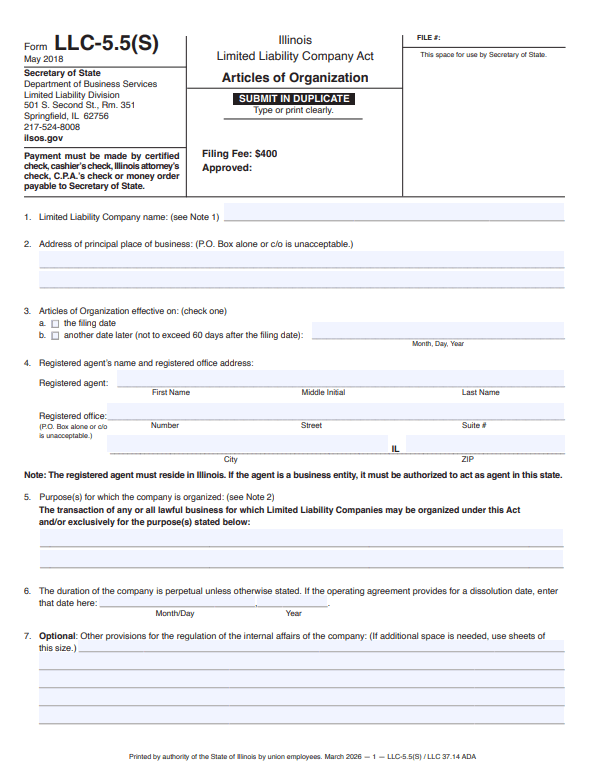 Register Your Illinois LLC by Filing the Articles of Organization