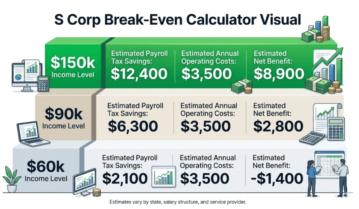 S Corp break-even calculator visual
