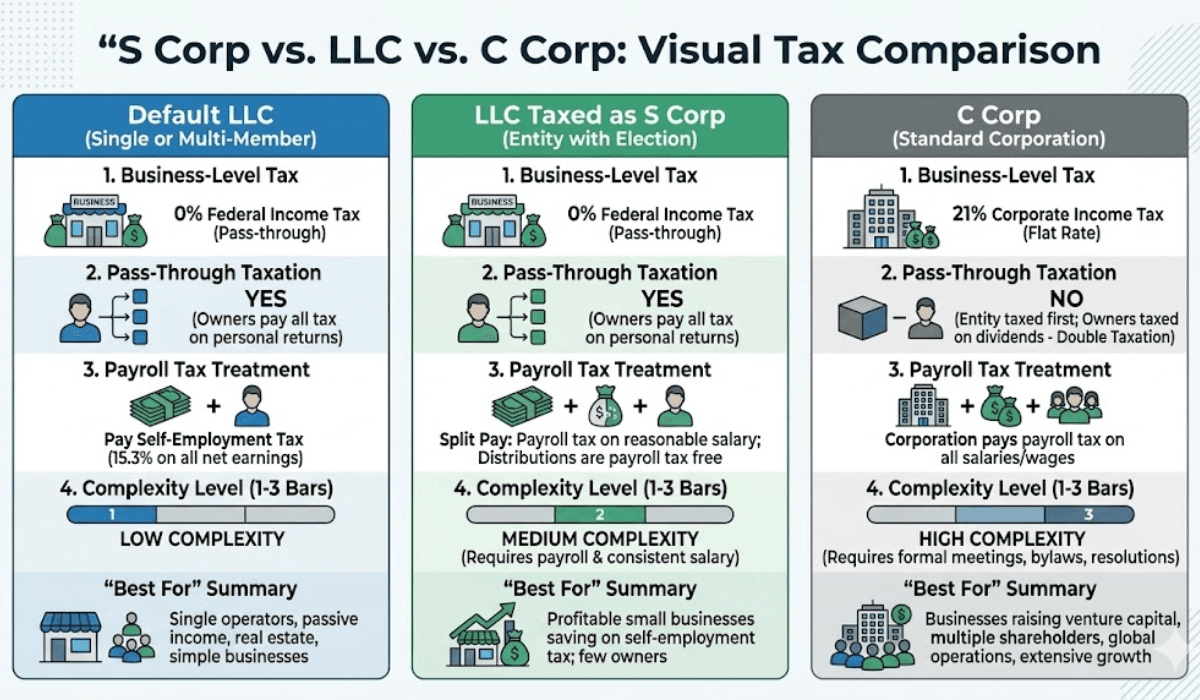 S Corp vs.LLC vs. C Corp