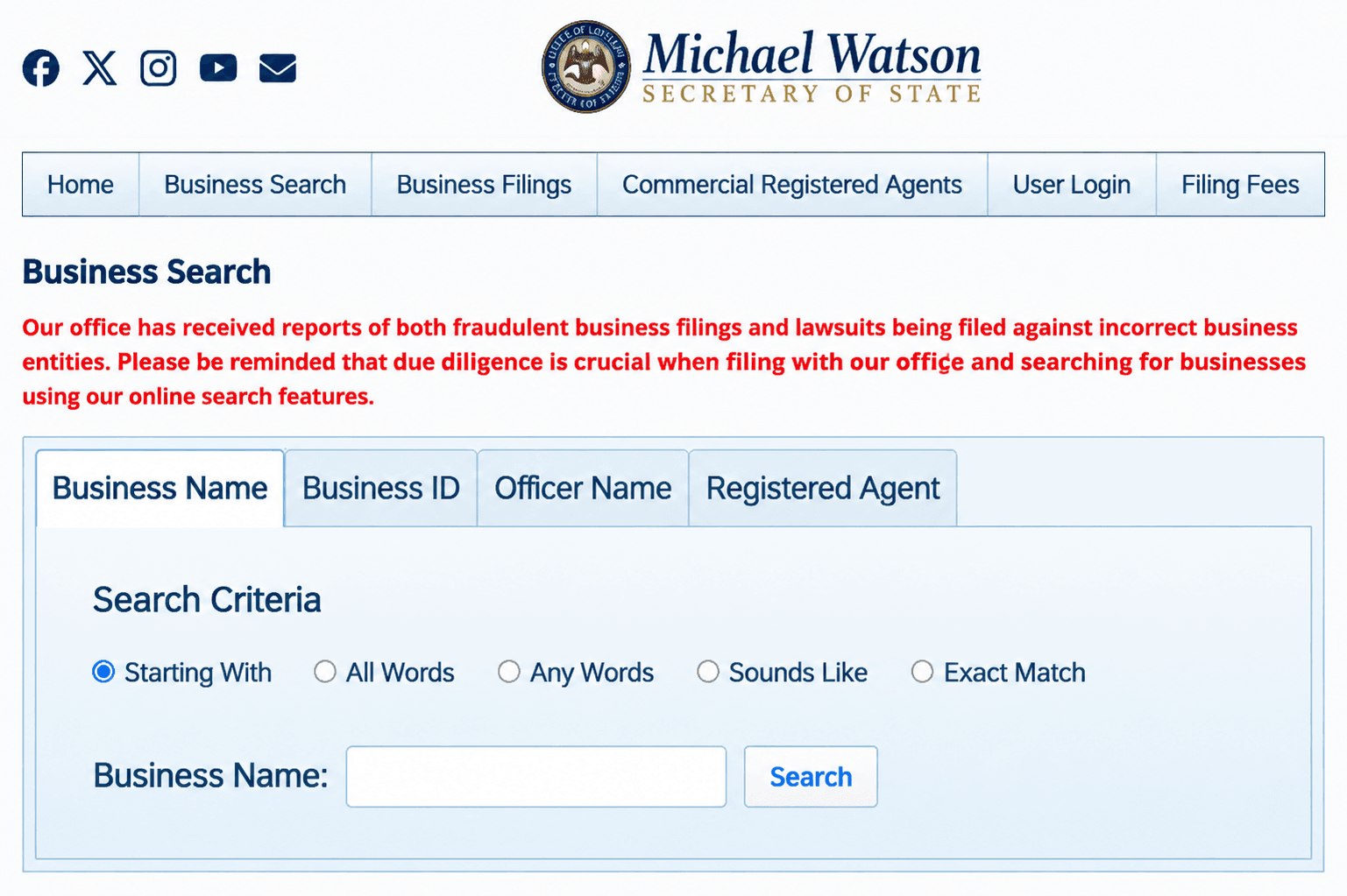 Secretary of State Business Search