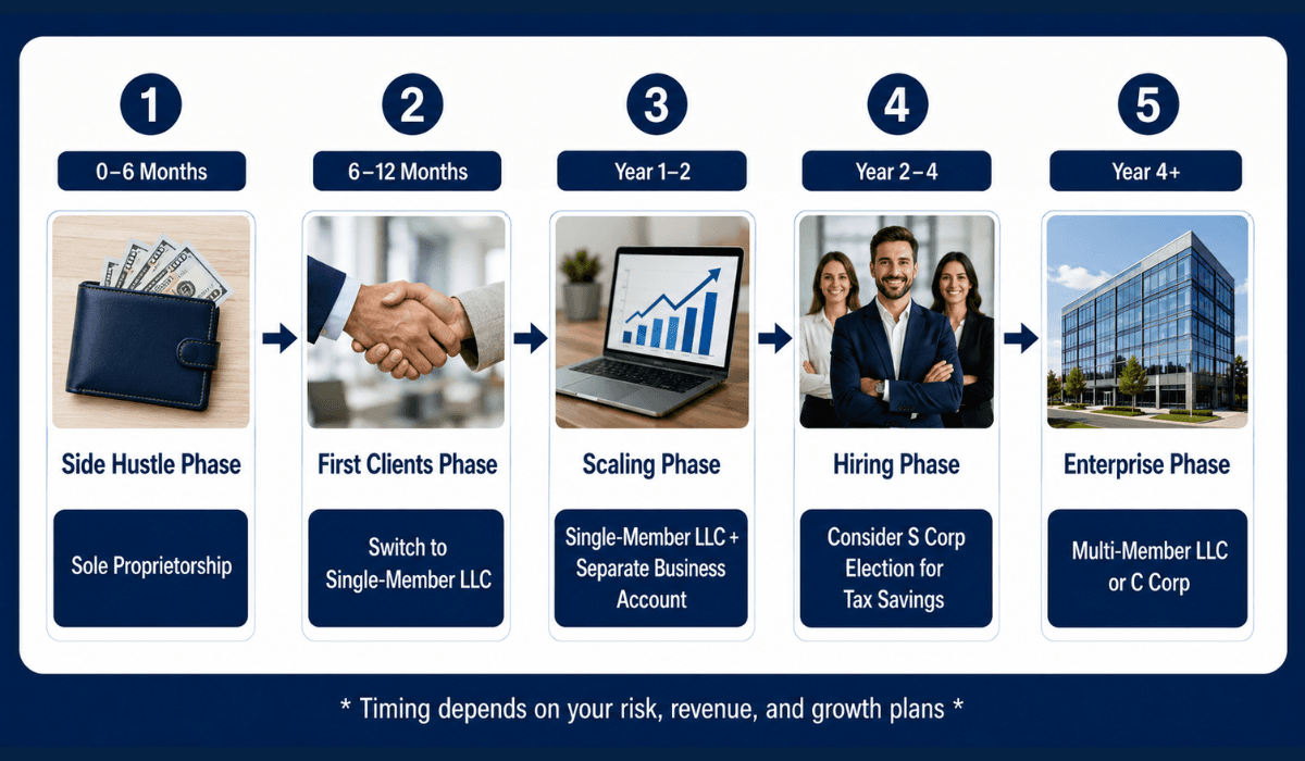 Sole proprietorship to LLC timeline