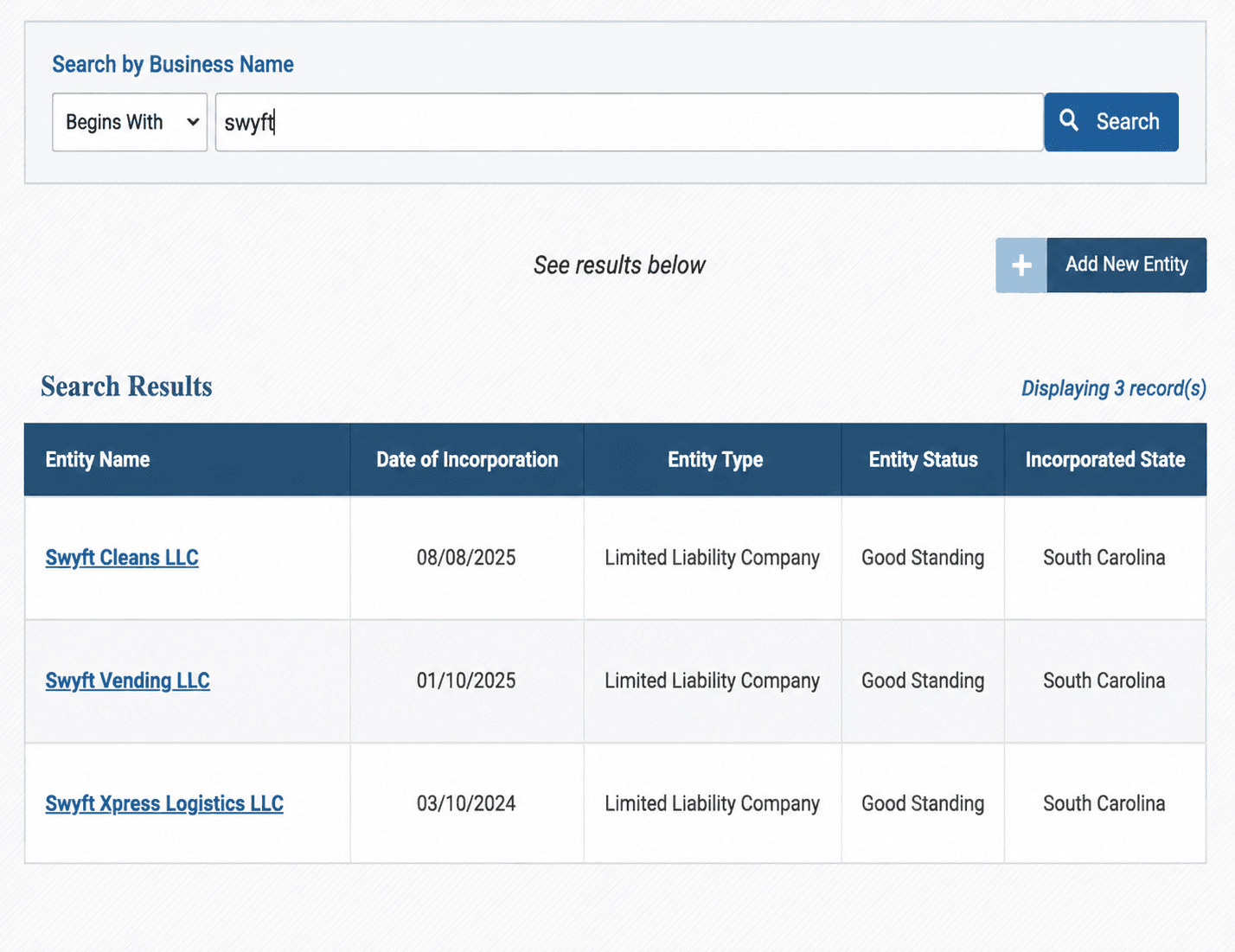 Swyft Business Search Results