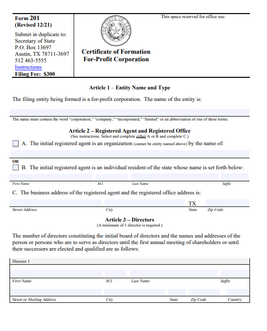 File Your Texas Certificate of Formation